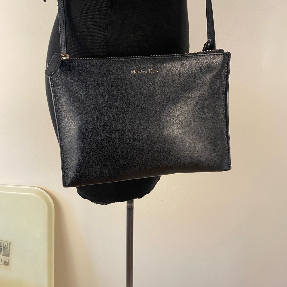 Massimo Dutti Elegant Black Crossbody Bag Zippered Pockets